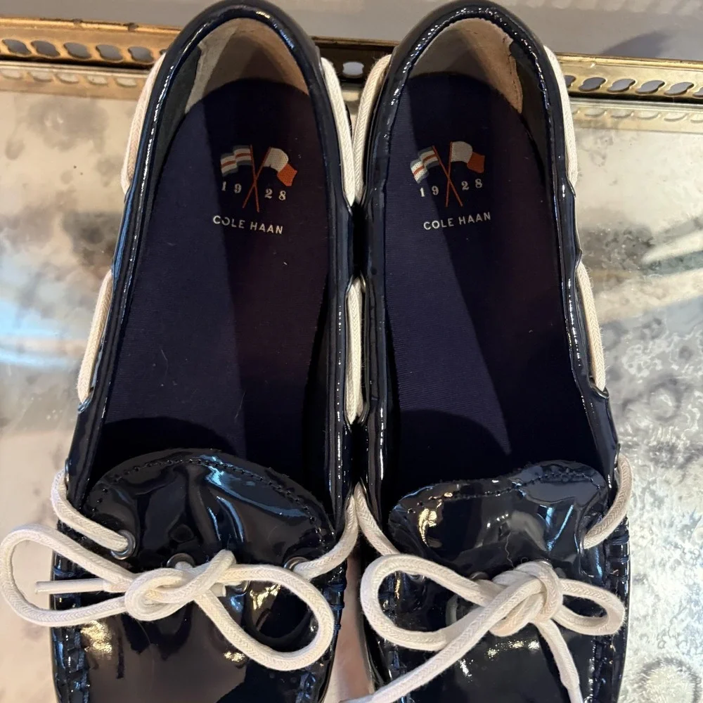 Cole Haan‎ Shoes Womens Size 9 Navy Patent Boat Loafers Slip On Nautical WU5471